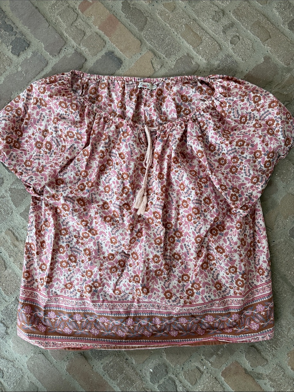Faherty Floral Peasant Top - Pink/Brown
